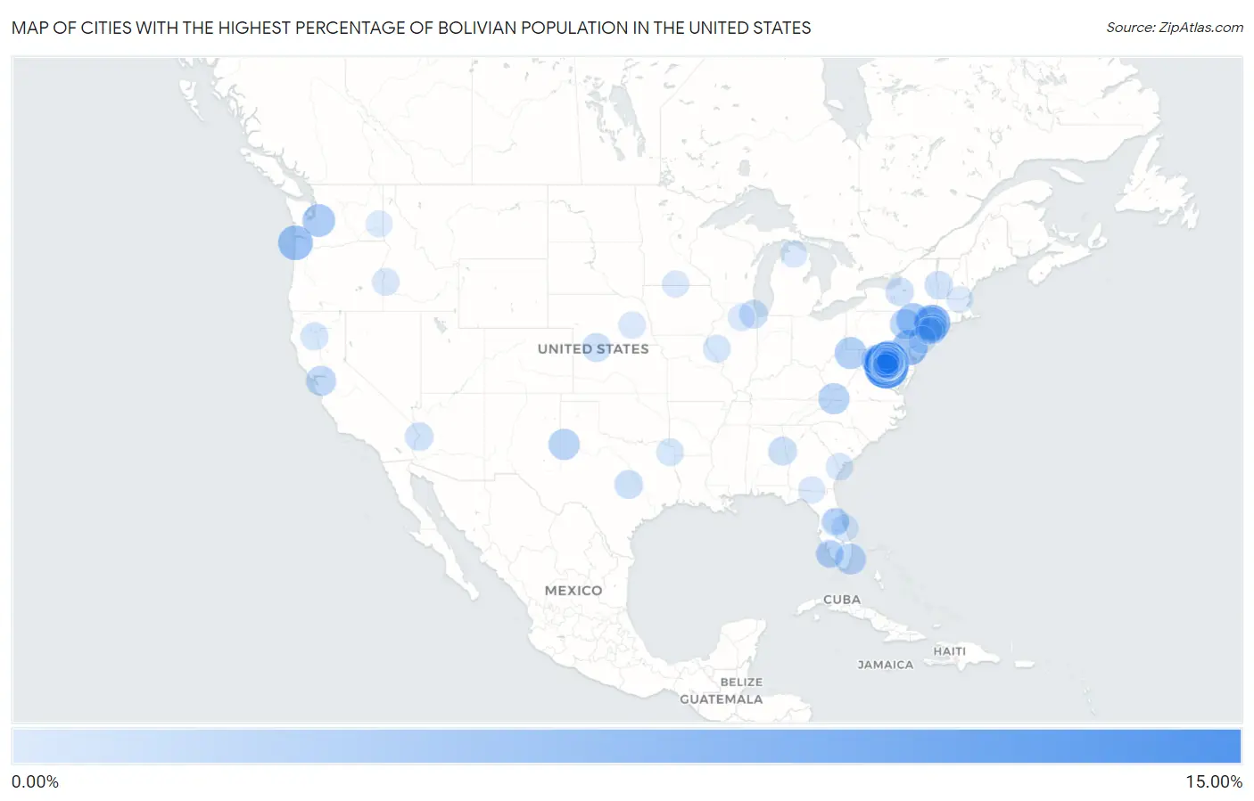 Cities with the Highest Percentage of Bolivian Population in the United States Map