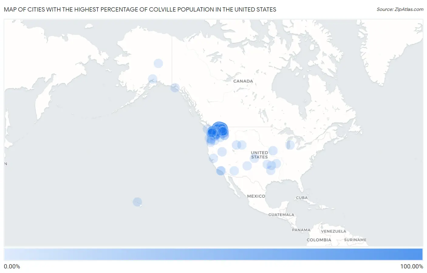 Cities with the Highest Percentage of Colville Population in the United States Map