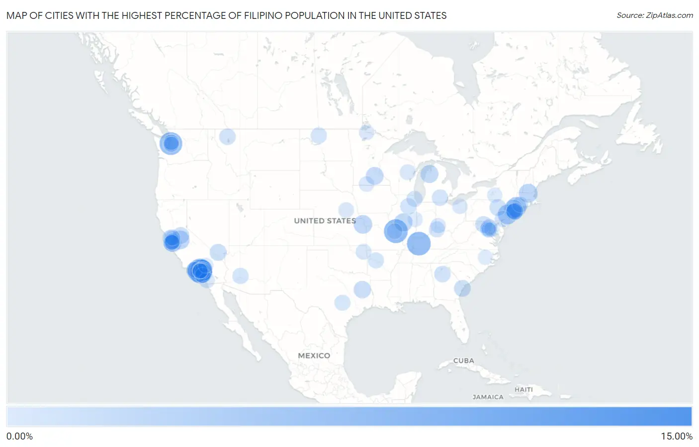 Cities with the Highest Percentage of Filipino Population in the United States Map