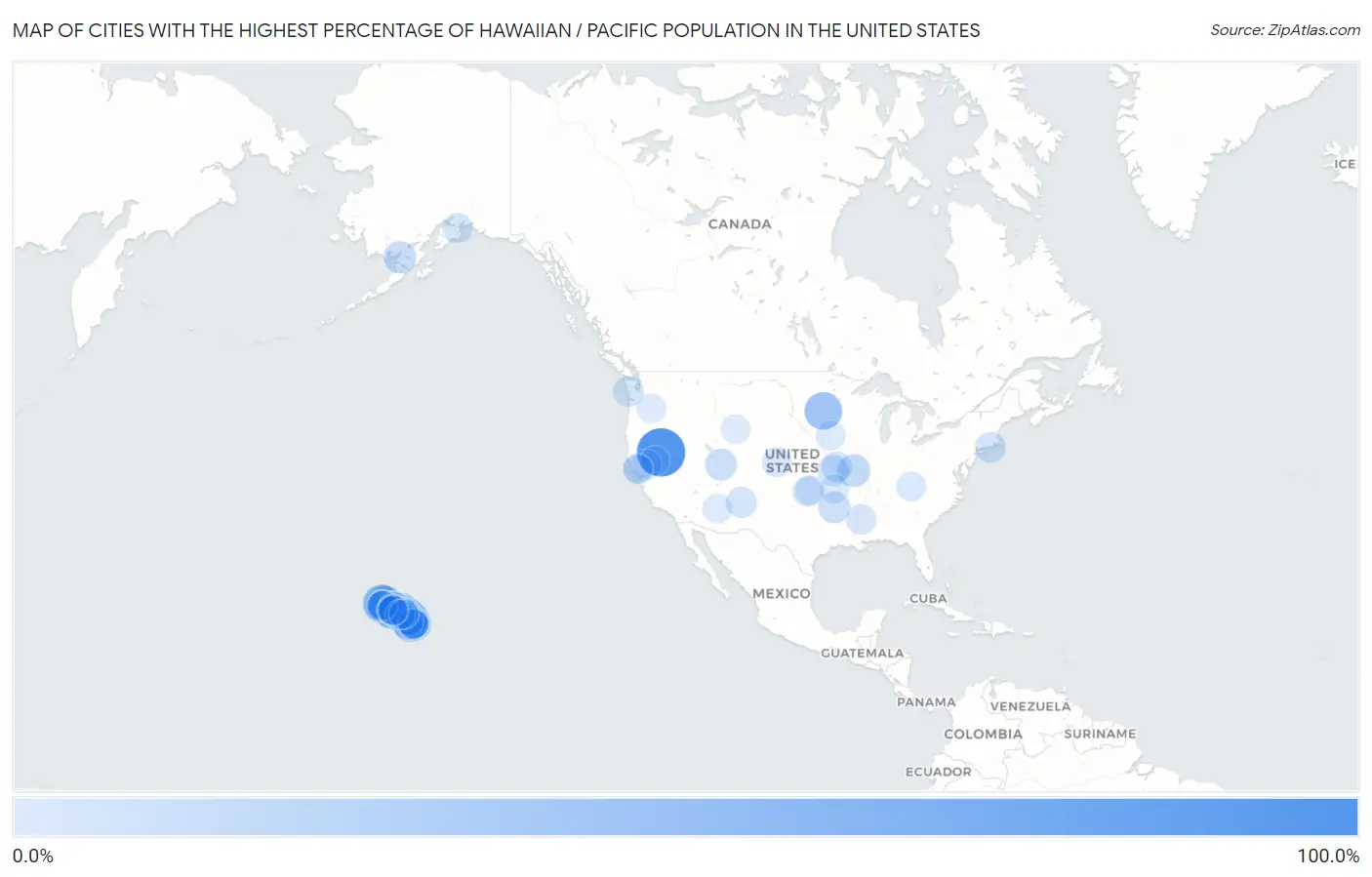 Cities with the Highest Percentage of Hawaiian / Pacific Population in the United States Map