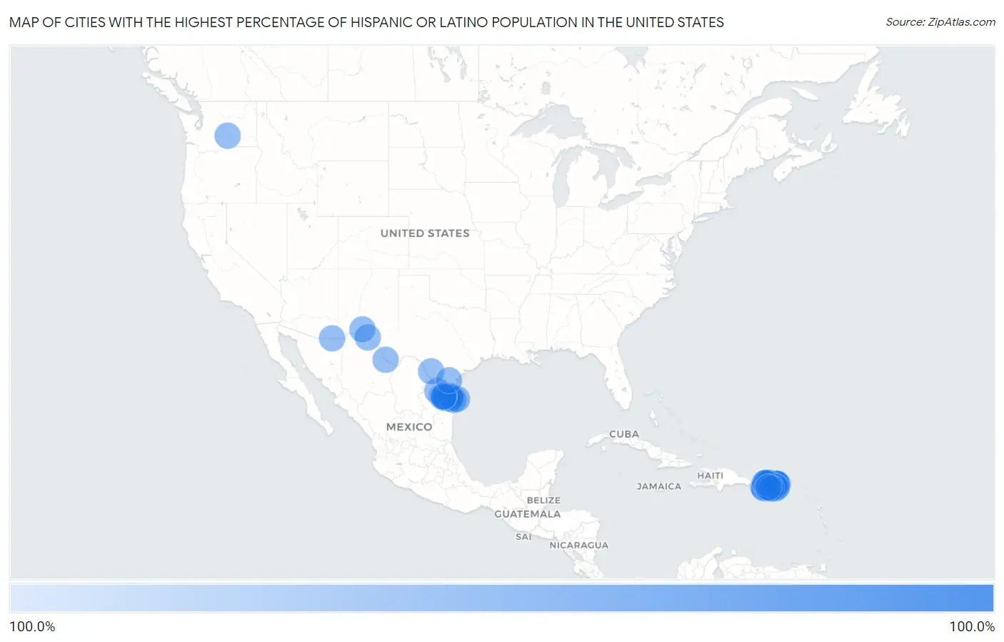 Cities with the Highest Percentage of Hispanic or Latino Population in the United States Map