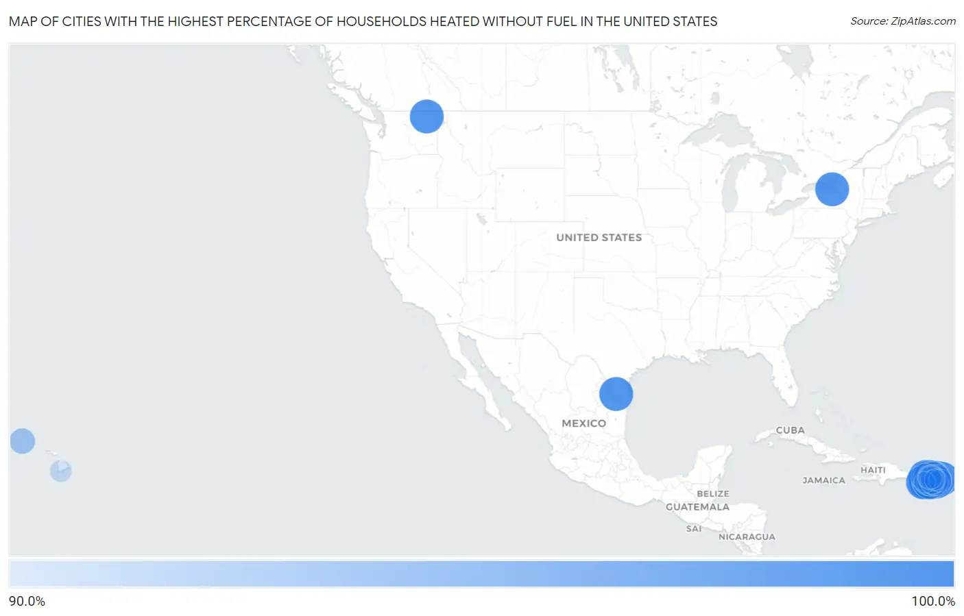 Cities with the Highest Percentage of Households Heated without Fuel in the United States Map