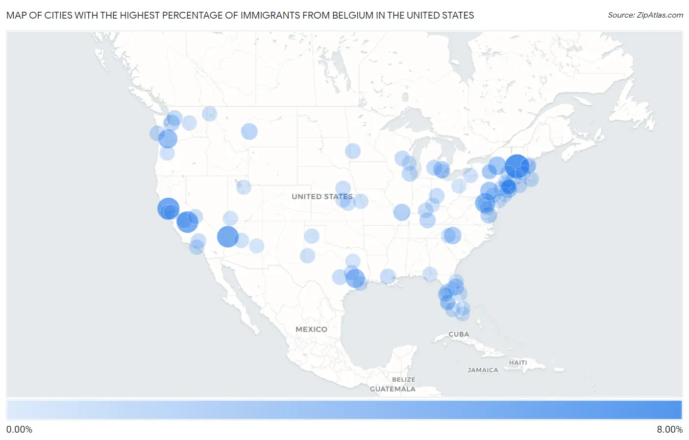 Cities with the Highest Percentage of Immigrants from Belgium in the United States Map