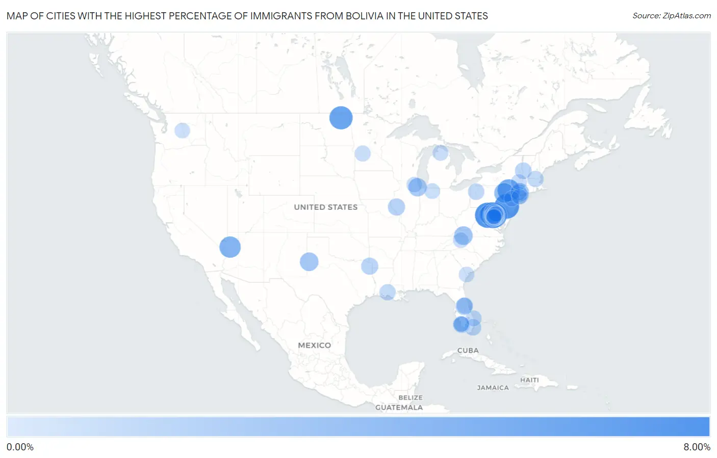 Cities with the Highest Percentage of Immigrants from Bolivia in the United States Map