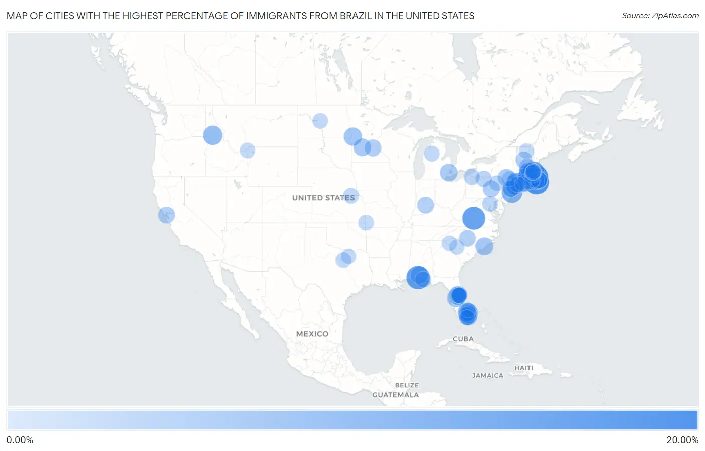 Cities with the Highest Percentage of Immigrants from Brazil in the United States Map