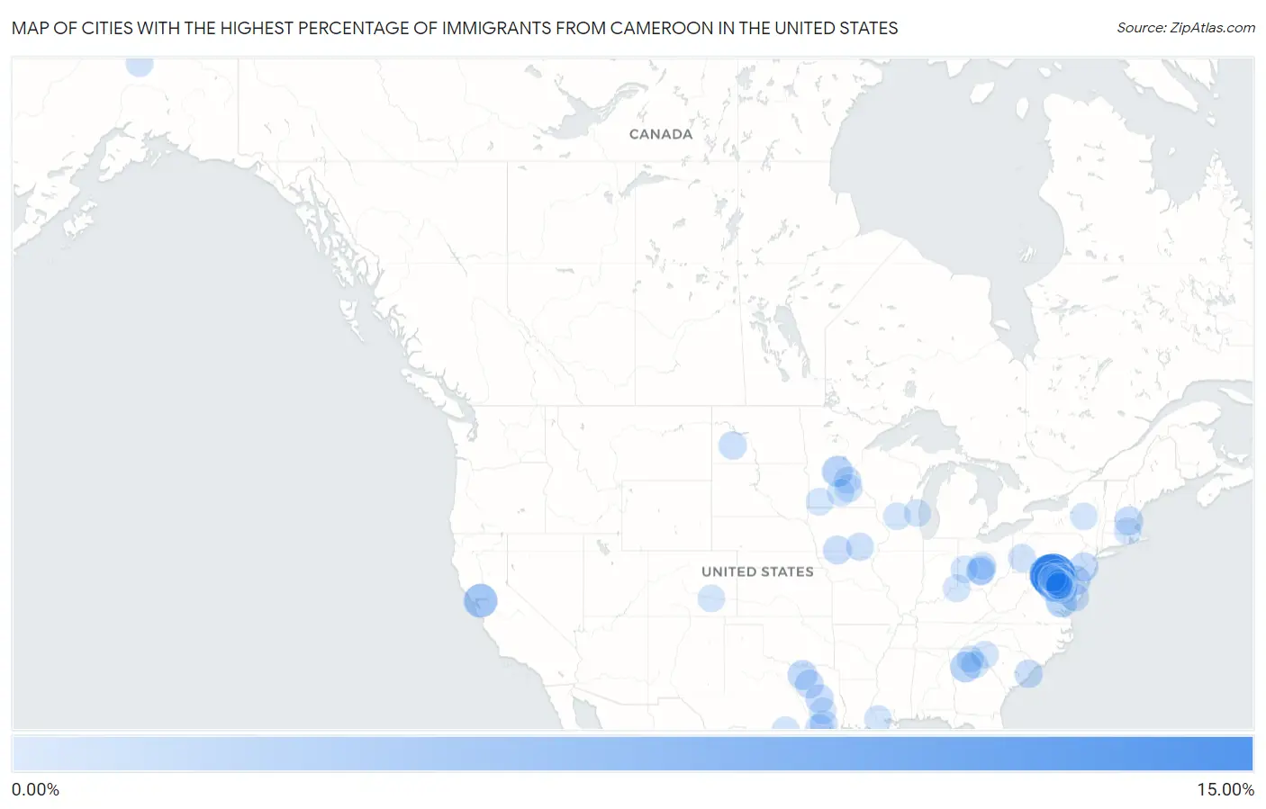 Cities with the Highest Percentage of Immigrants from Cameroon in the United States Map