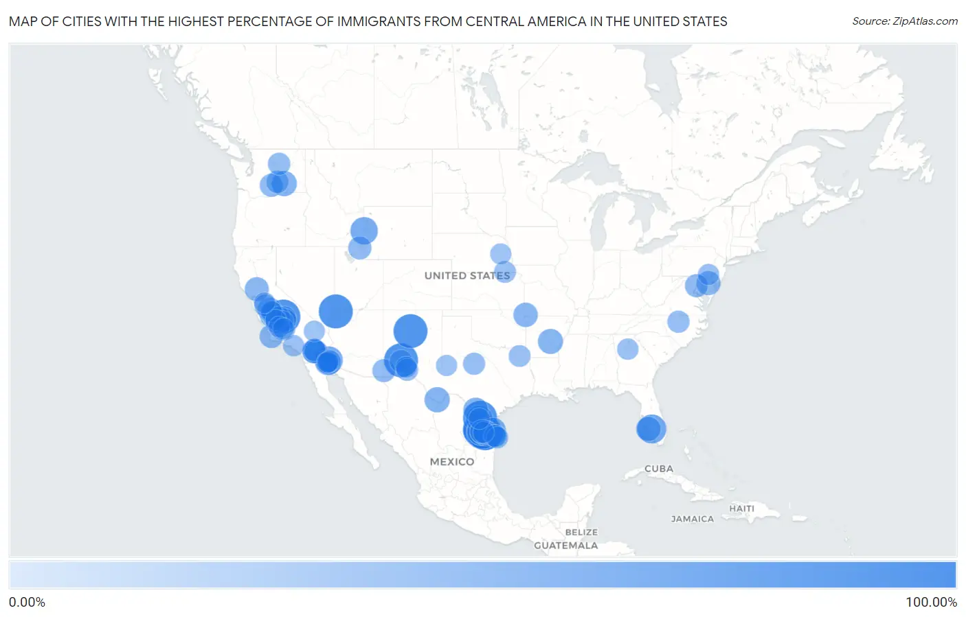 Cities with the Highest Percentage of Immigrants from Central America in the United States Map