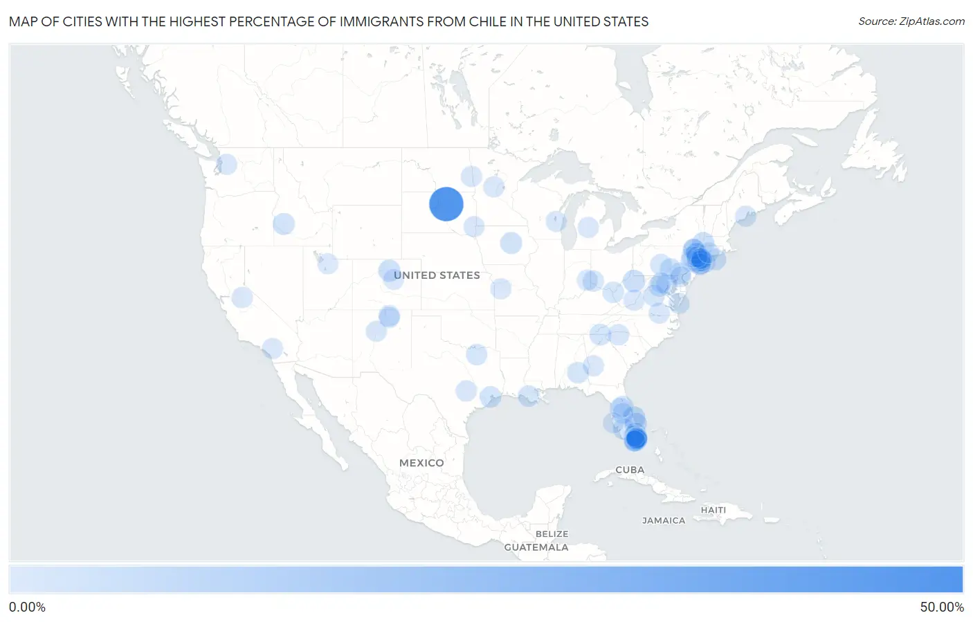 Cities with the Highest Percentage of Immigrants from Chile in the United States Map