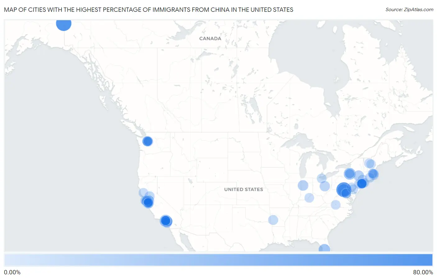 Cities with the Highest Percentage of Immigrants from China in the United States Map