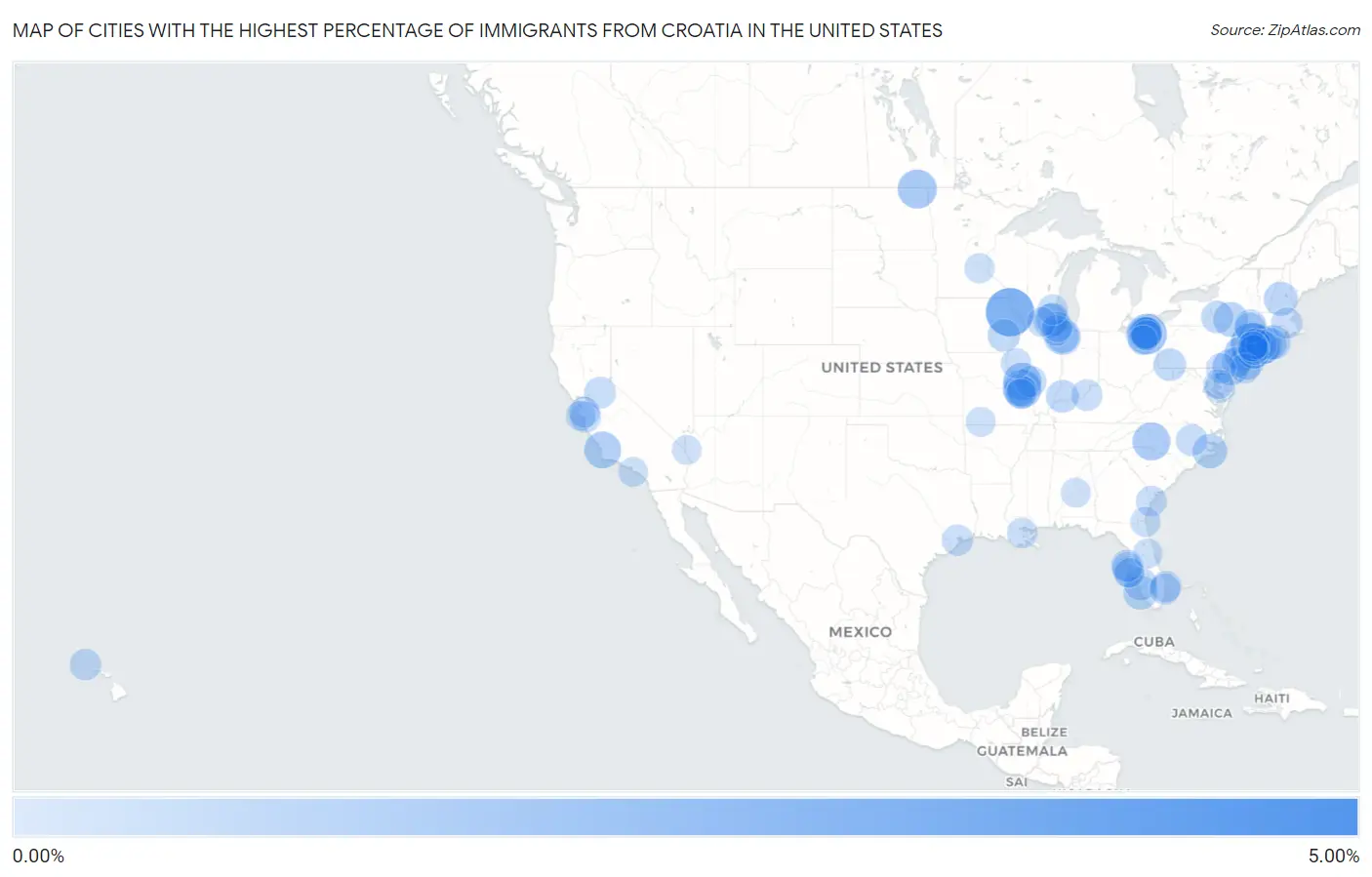 Cities with the Highest Percentage of Immigrants from Croatia in the United States Map