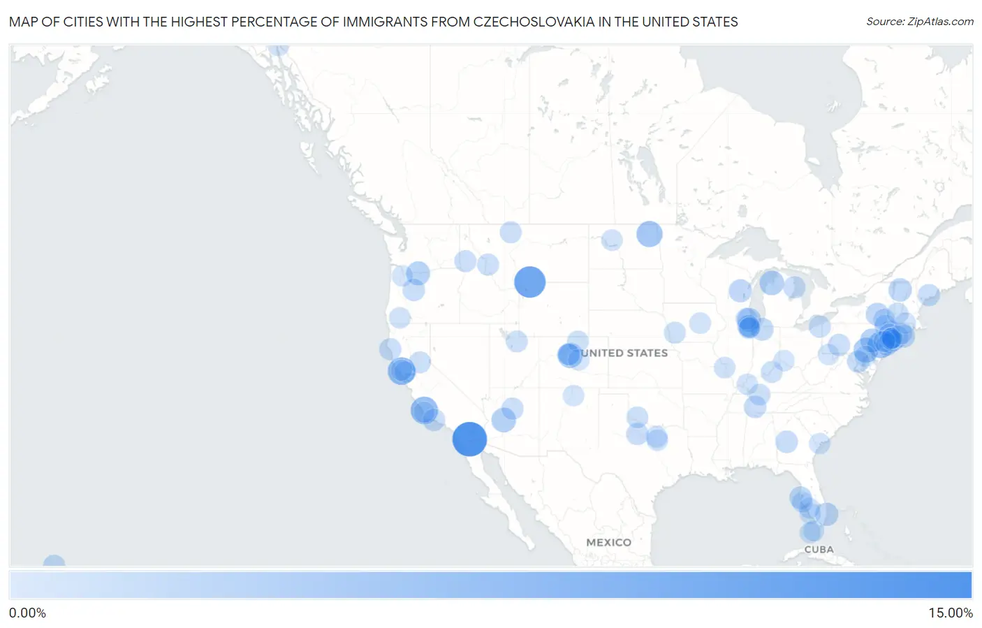 Cities with the Highest Percentage of Immigrants from Czechoslovakia in the United States Map