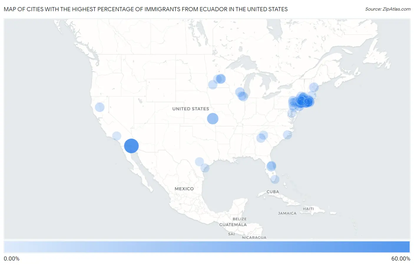 Cities with the Highest Percentage of Immigrants from Ecuador in the United States Map