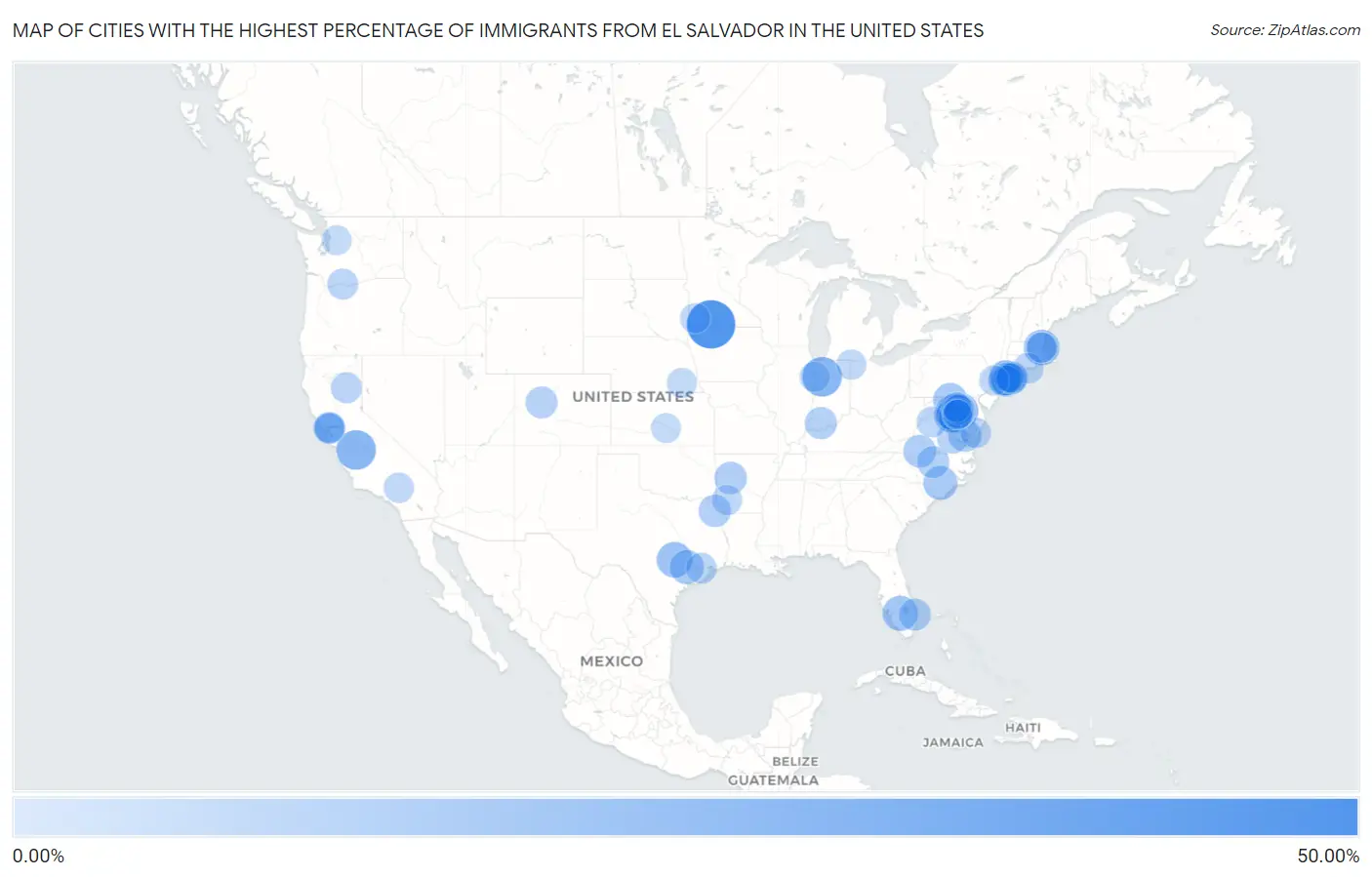 Cities with the Highest Percentage of Immigrants from El Salvador in the United States Map