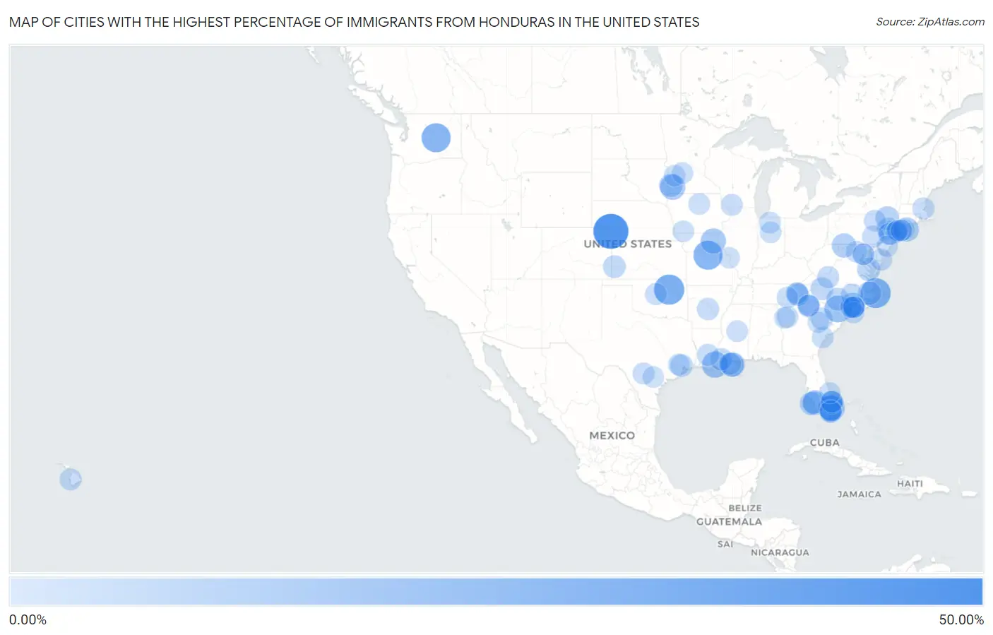 Cities with the Highest Percentage of Immigrants from Honduras in the United States Map