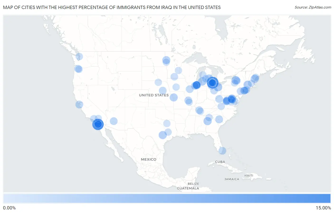 Cities with the Highest Percentage of Immigrants from Iraq in the United States Map