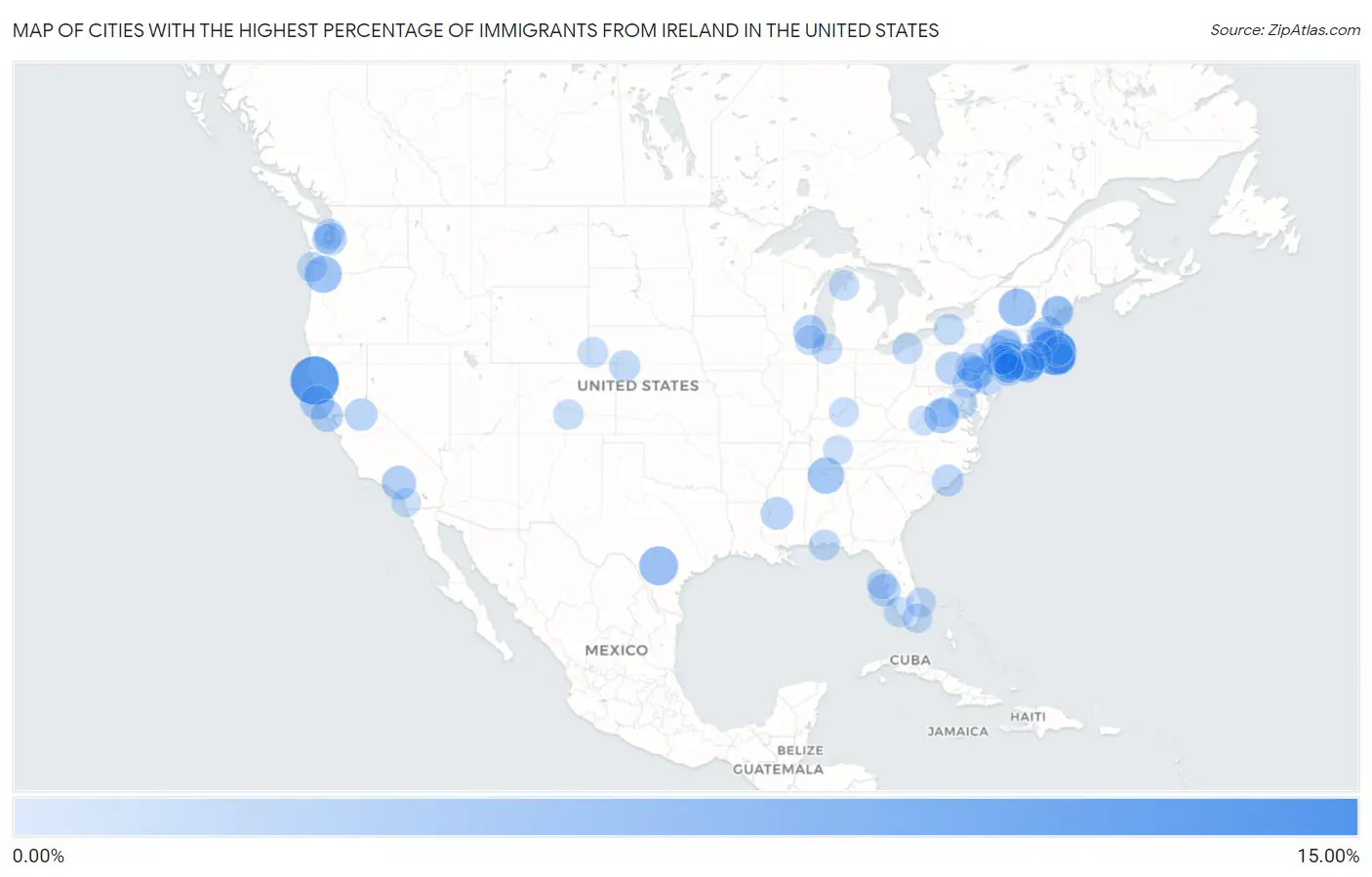 Cities with the Highest Percentage of Immigrants from Ireland in the United States Map