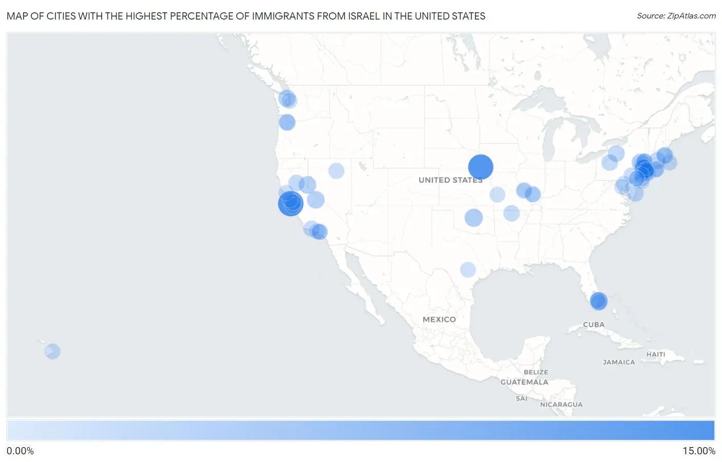 Cities with the Highest Percentage of Immigrants from Israel in the United States Map