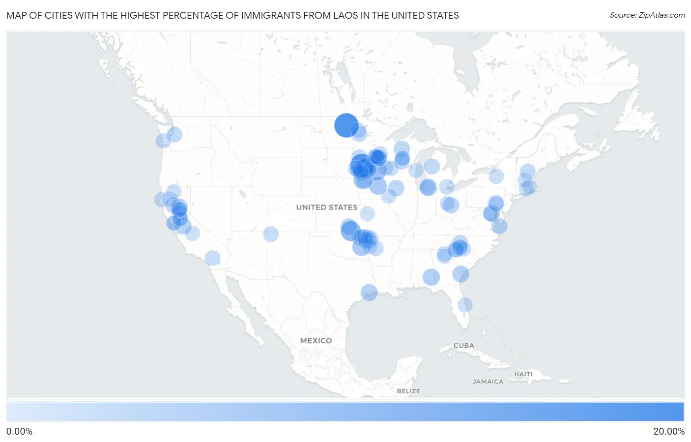 Cities with the Highest Percentage of Immigrants from Laos in the United States Map