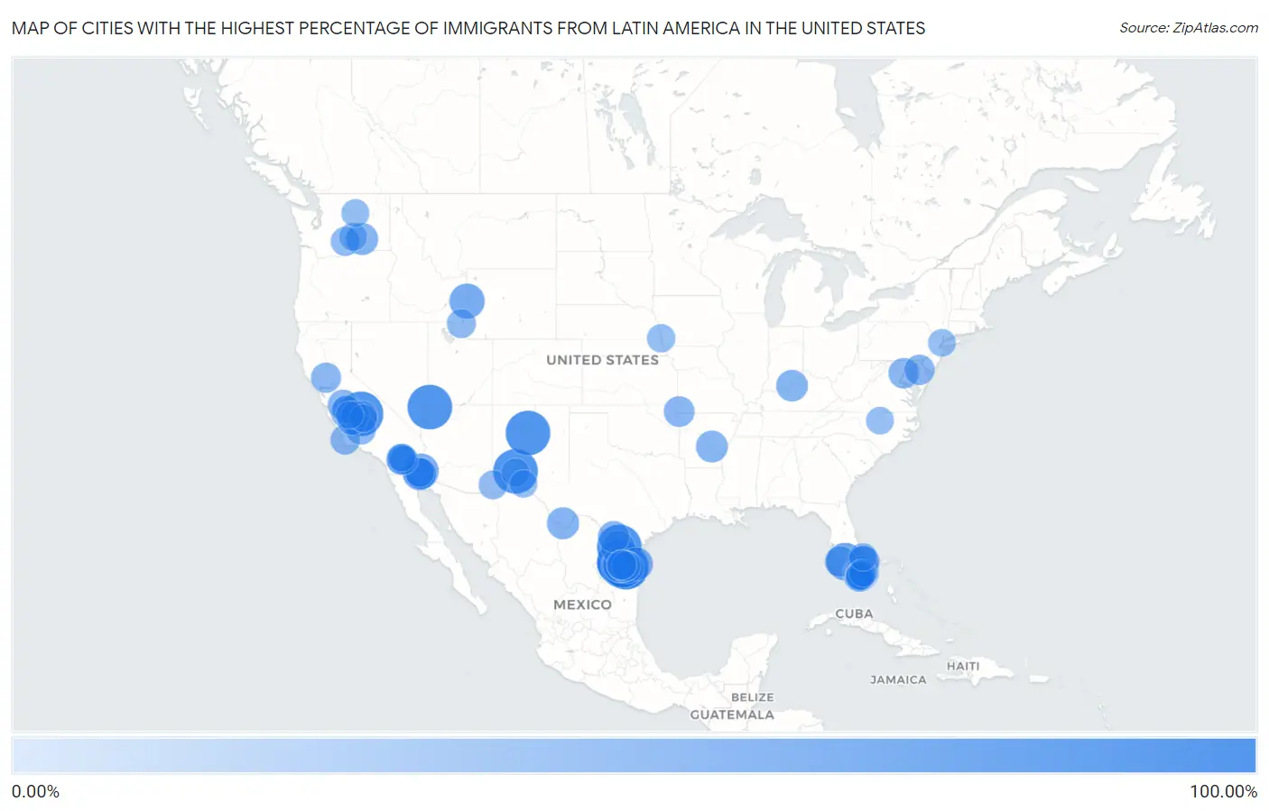 Cities with the Highest Percentage of Immigrants from Latin America in the United States Map