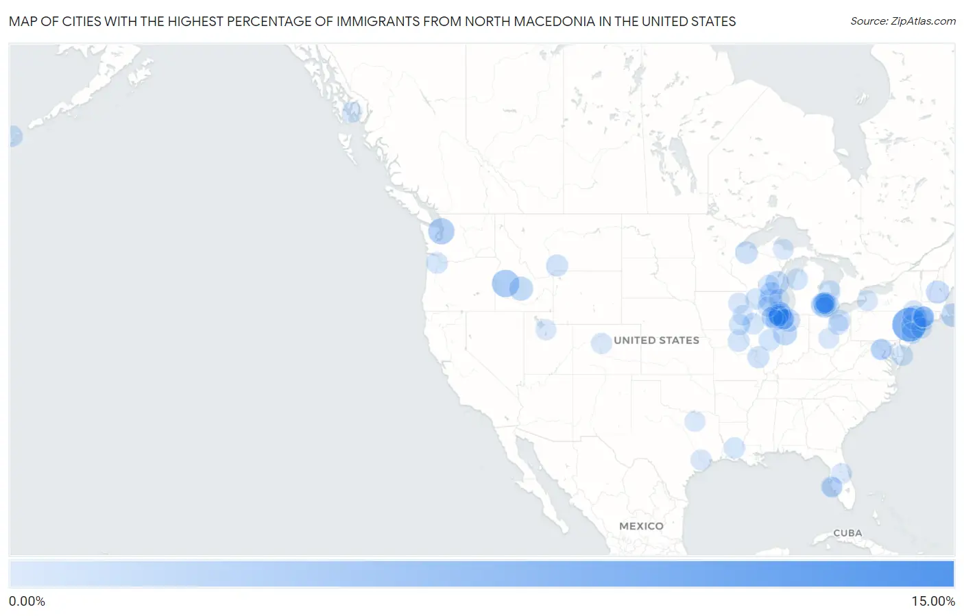 Cities with the Highest Percentage of Immigrants from North Macedonia in the United States Map