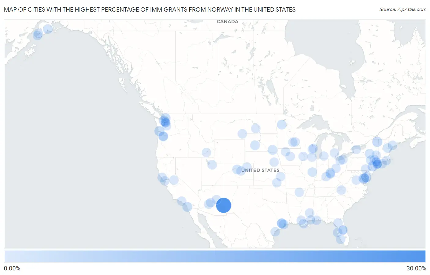 Cities with the Highest Percentage of Immigrants from Norway in the United States Map