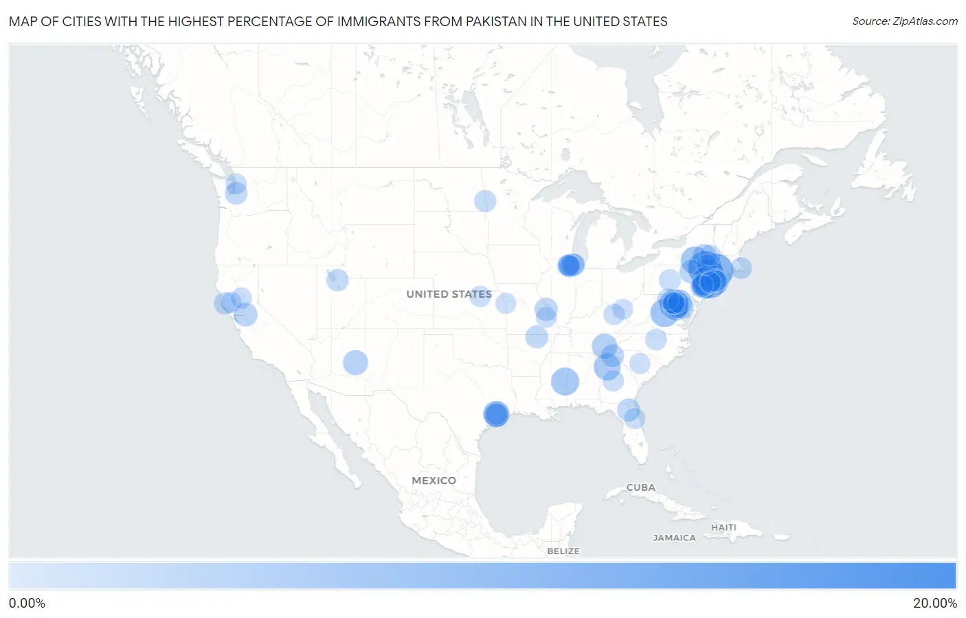 Cities with the Highest Percentage of Immigrants from Pakistan in the United States Map