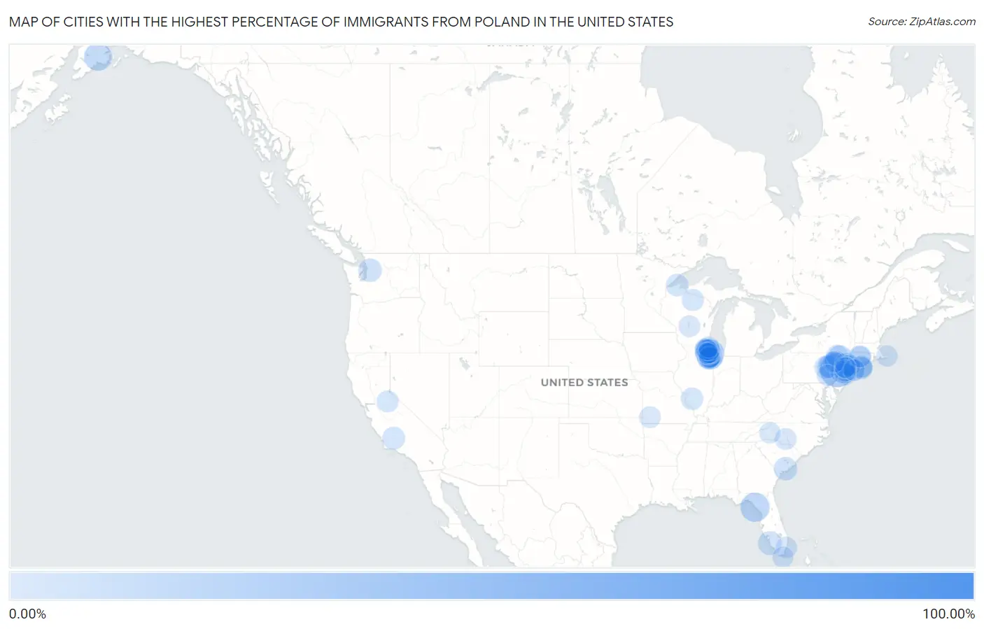 Cities with the Highest Percentage of Immigrants from Poland in the United States Map