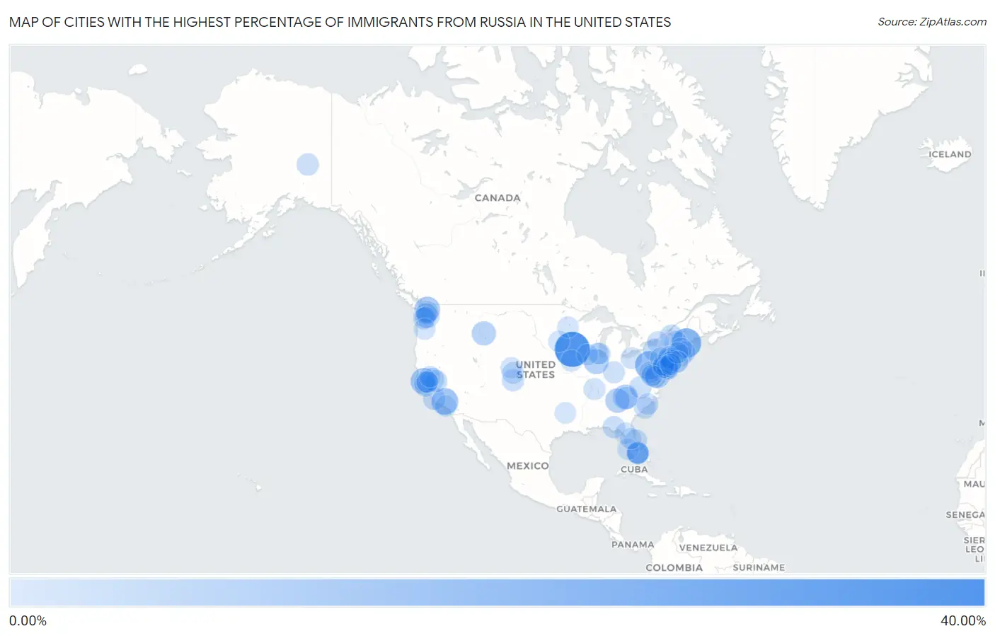 Cities with the Highest Percentage of Immigrants from Russia in the United States Map