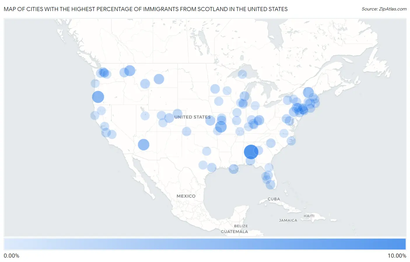 Cities with the Highest Percentage of Immigrants from Scotland in the United States Map