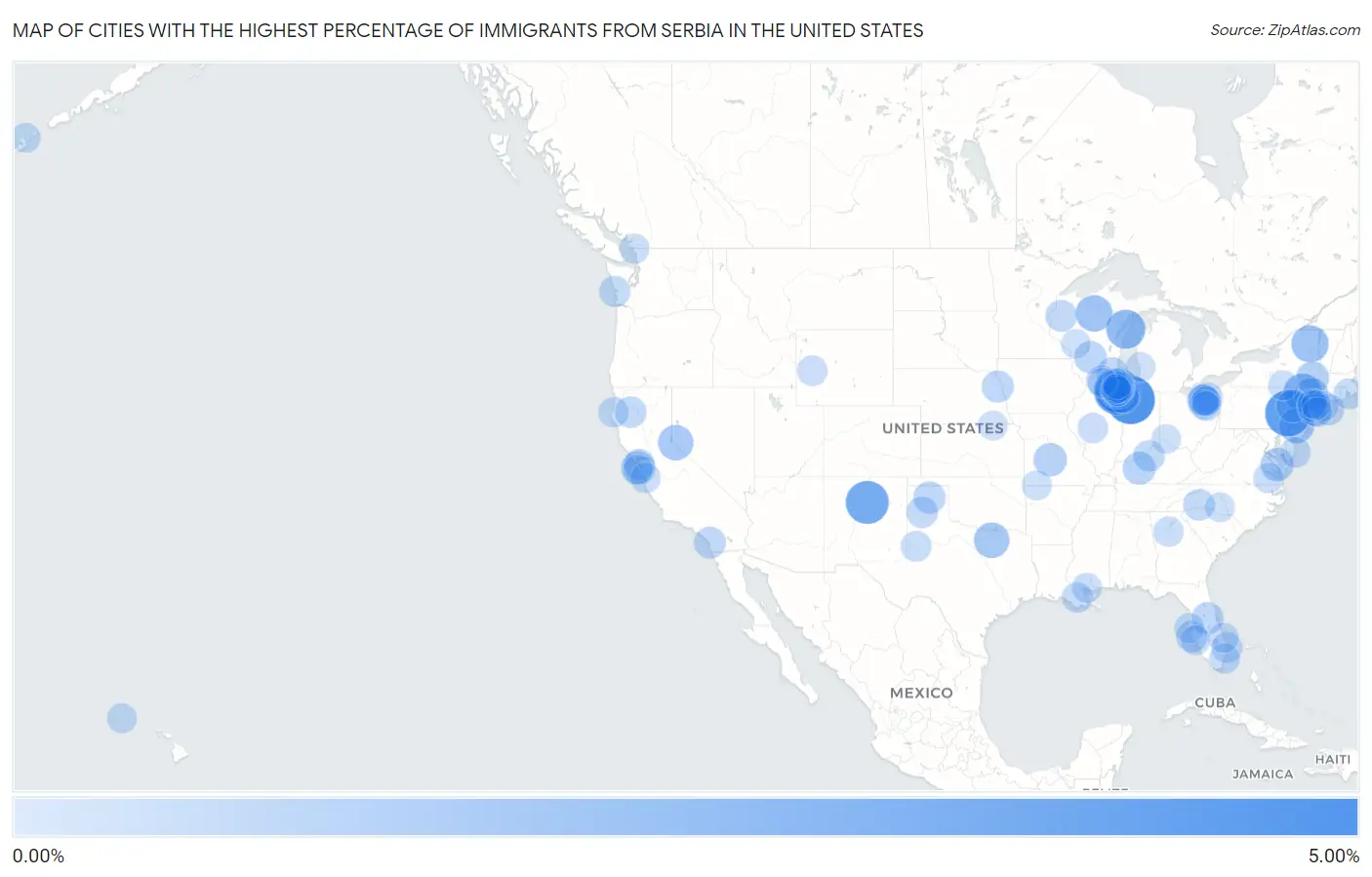 Cities with the Highest Percentage of Immigrants from Serbia in the United States Map