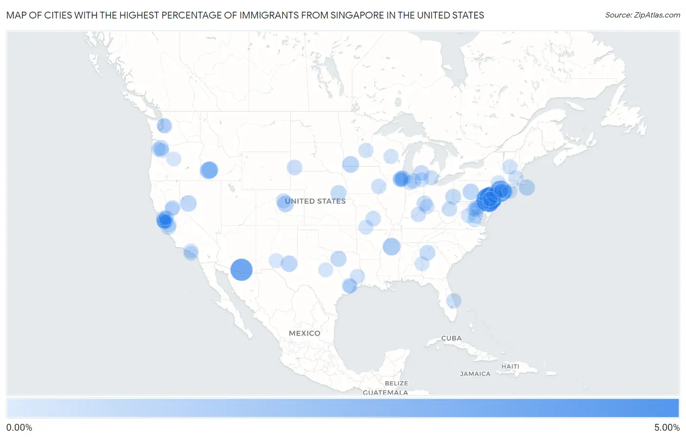 Cities with the Highest Percentage of Immigrants from Singapore in the United States Map