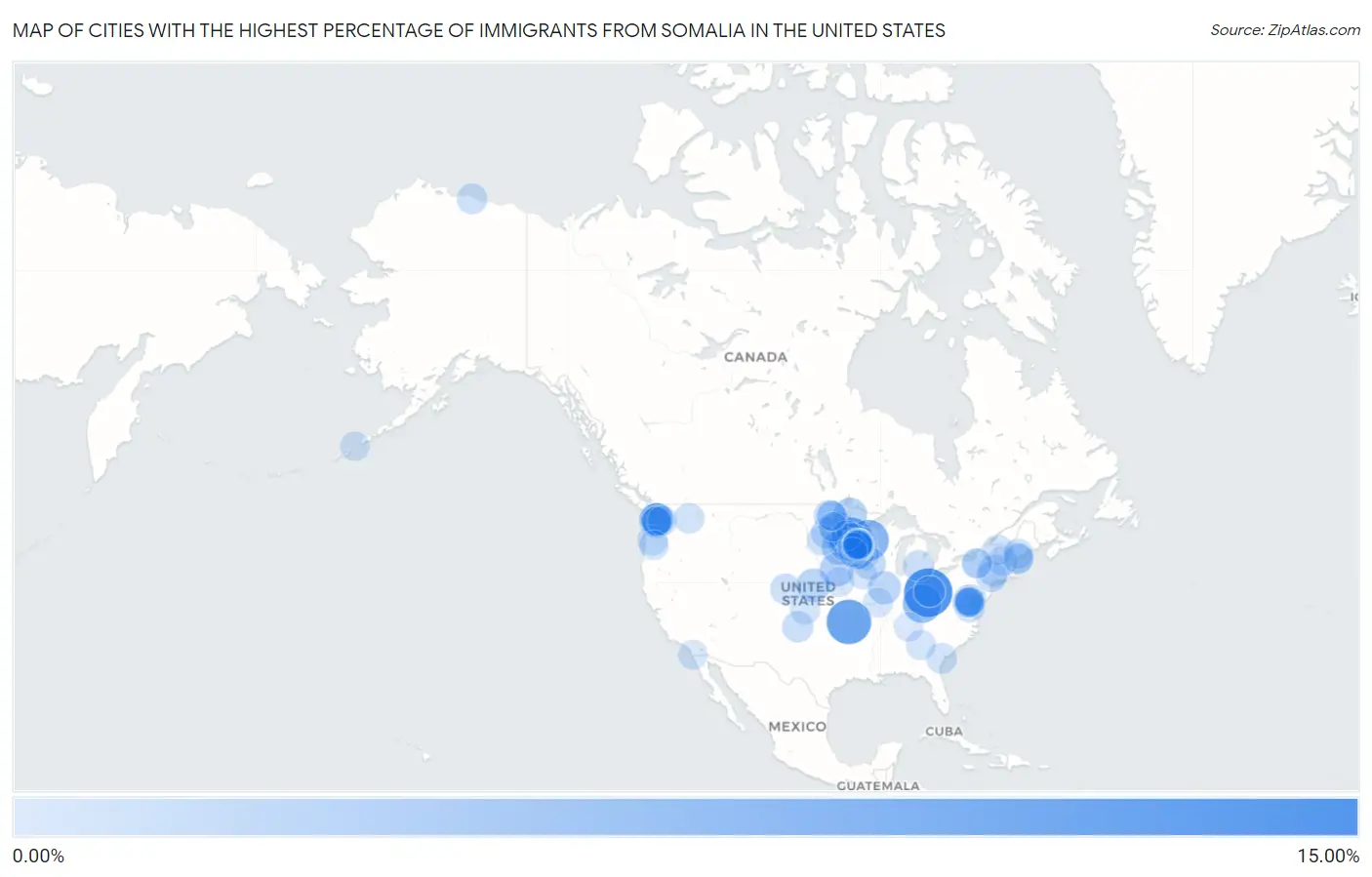 Cities with the Highest Percentage of Immigrants from Somalia in the United States Map
