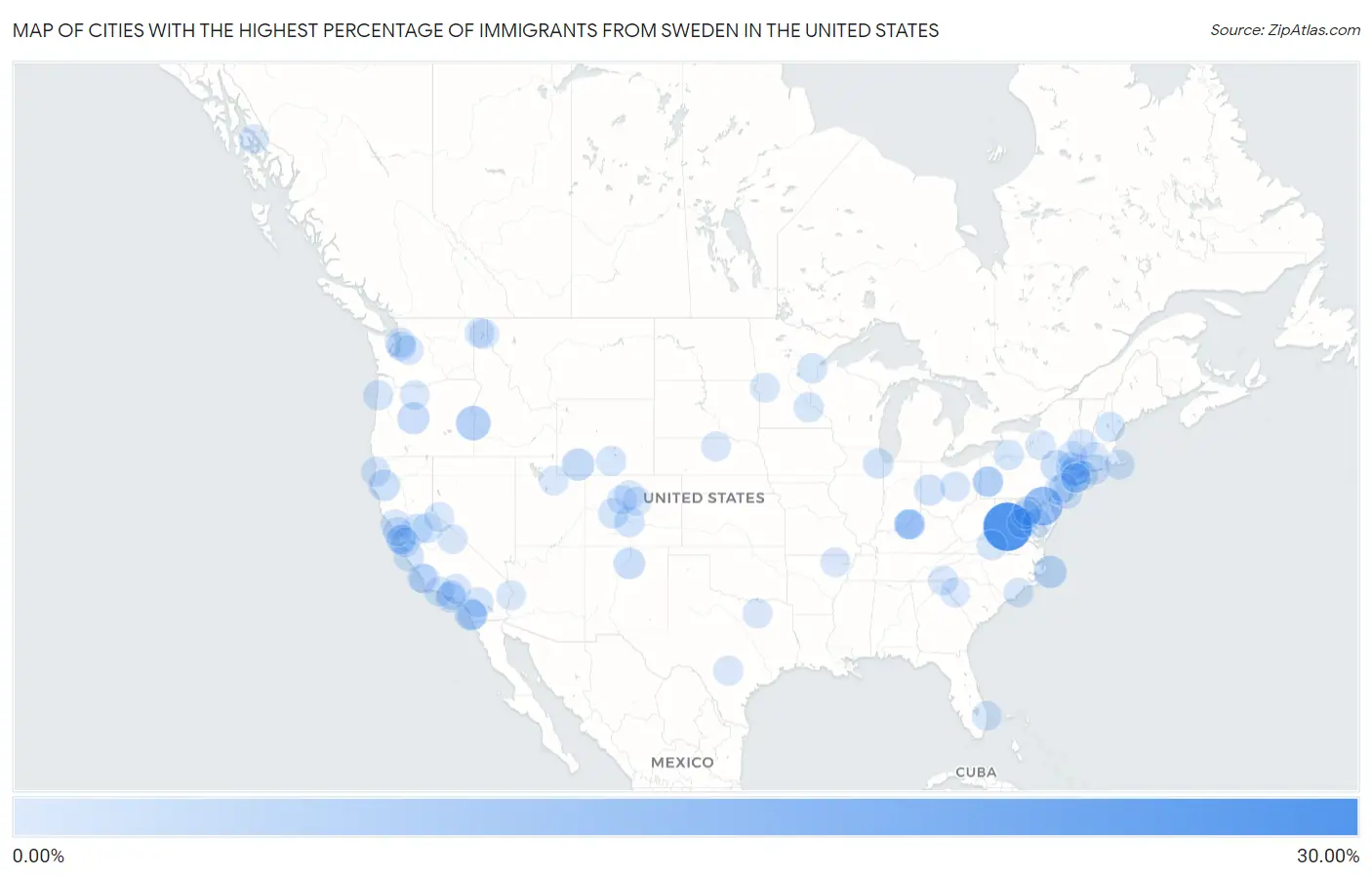 Cities with the Highest Percentage of Immigrants from Sweden in the United States Map