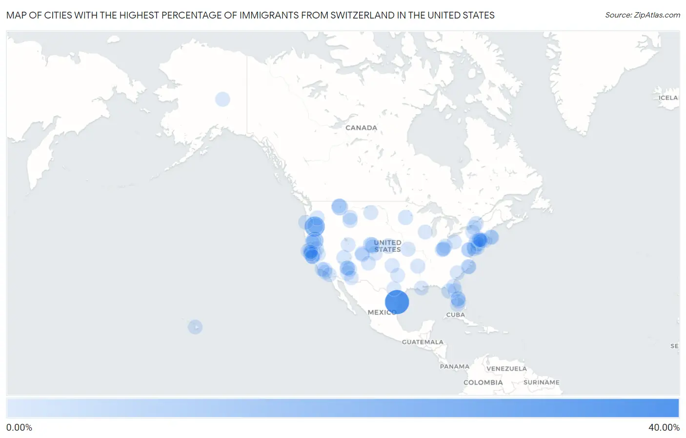Cities with the Highest Percentage of Immigrants from Switzerland in the United States Map