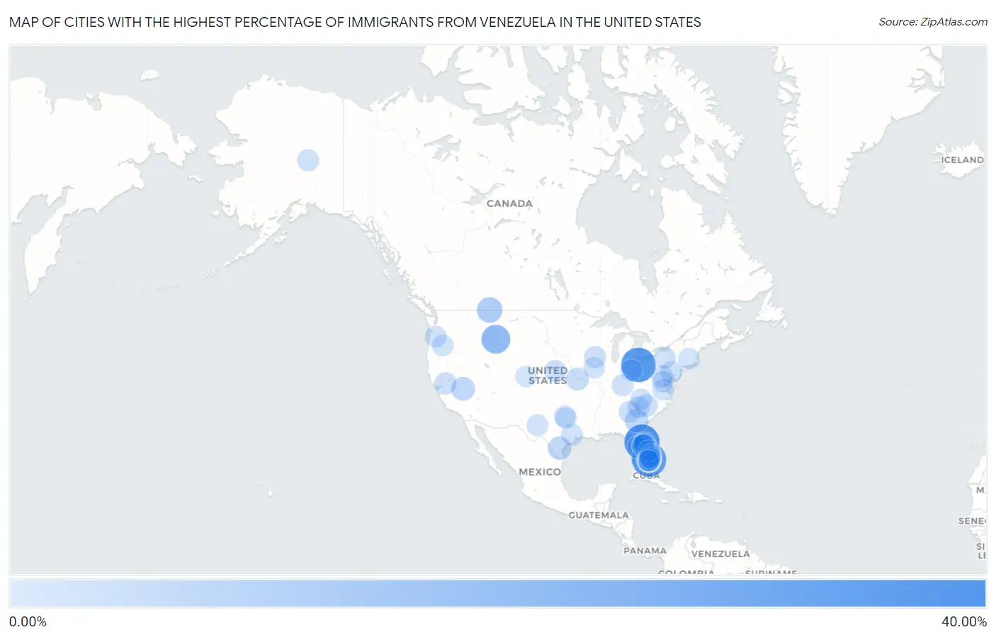 Cities with the Highest Percentage of Immigrants from Venezuela in the United States Map