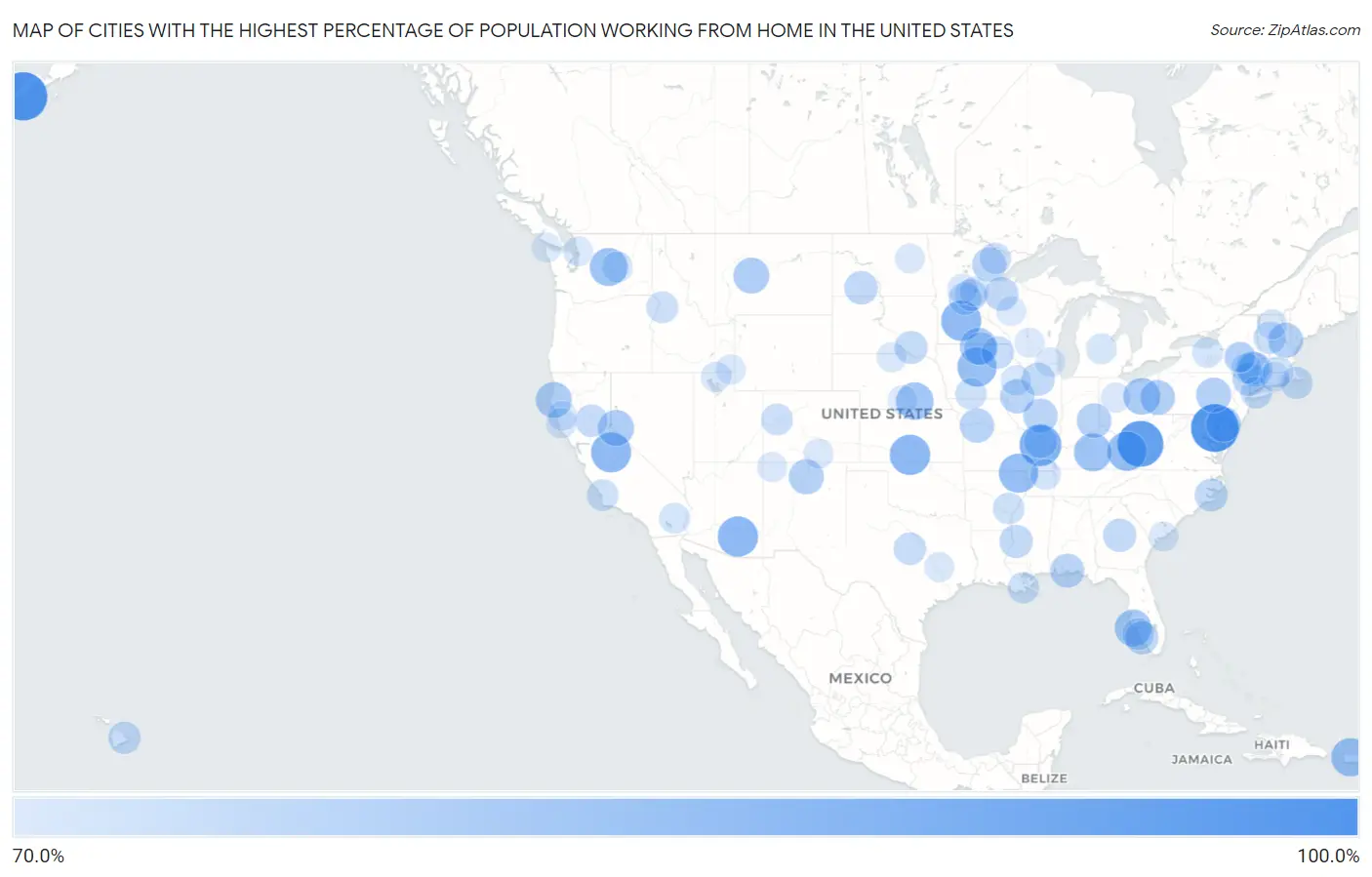 Cities with the Highest Percentage of Population Working from Home in the United States Map