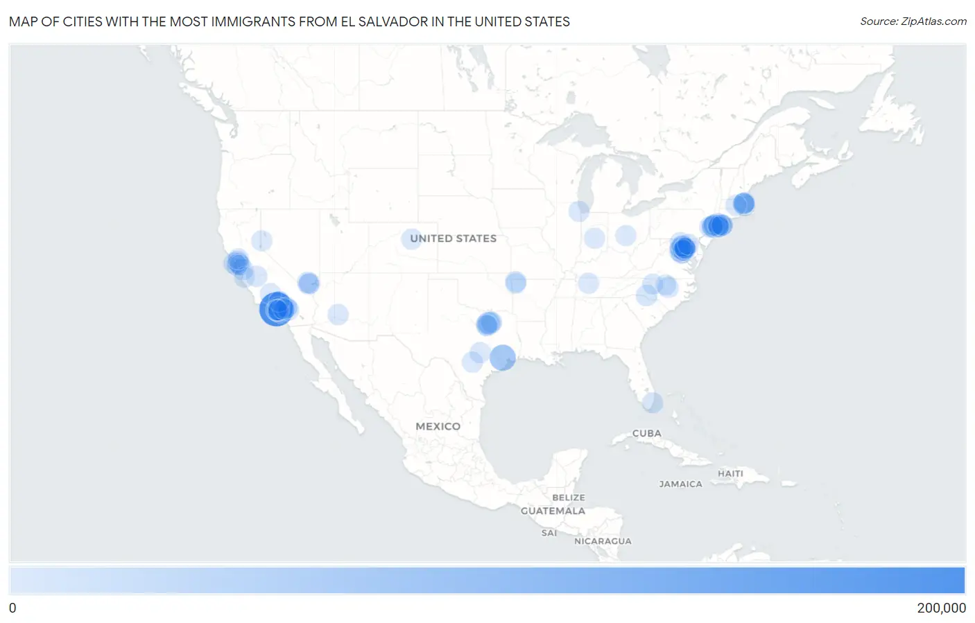 Cities with the Most Immigrants from El Salvador in the United States Map