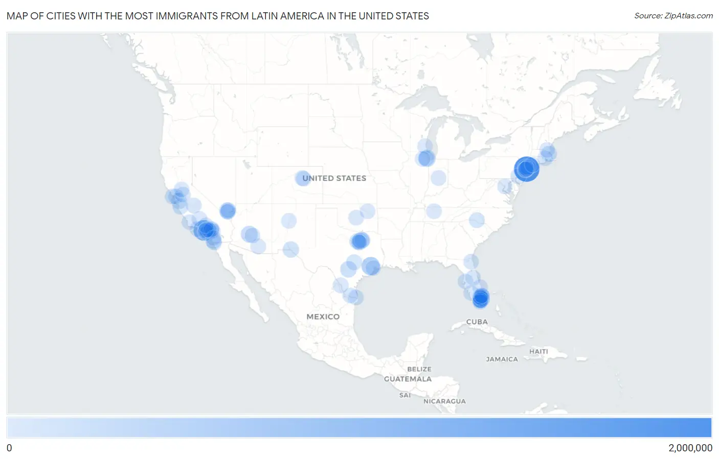 Cities with the Most Immigrants from Latin America in the United States Map