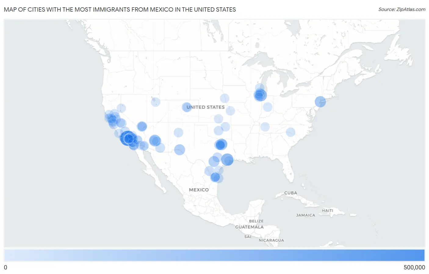 Cities with the Most Immigrants from Mexico in the United States Map