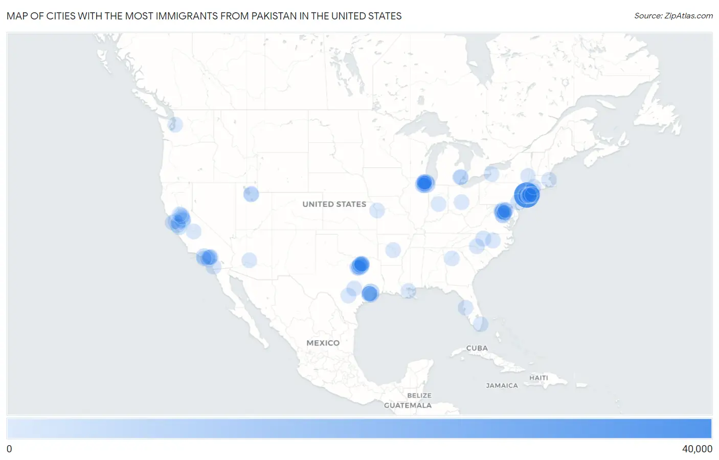 Cities with the Most Immigrants from Pakistan in the United States Map