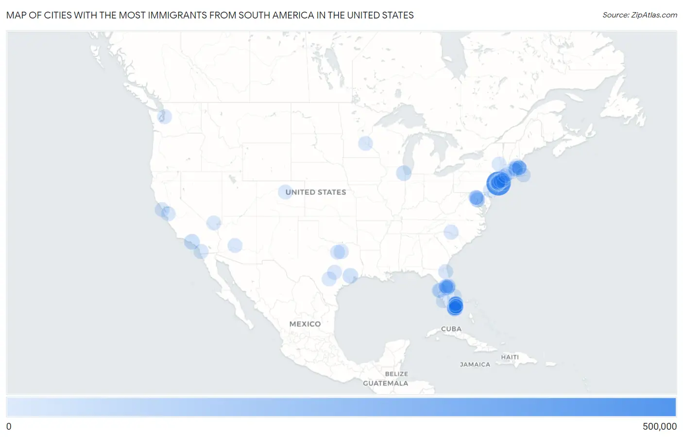 Cities with the Most Immigrants from South America in the United States Map