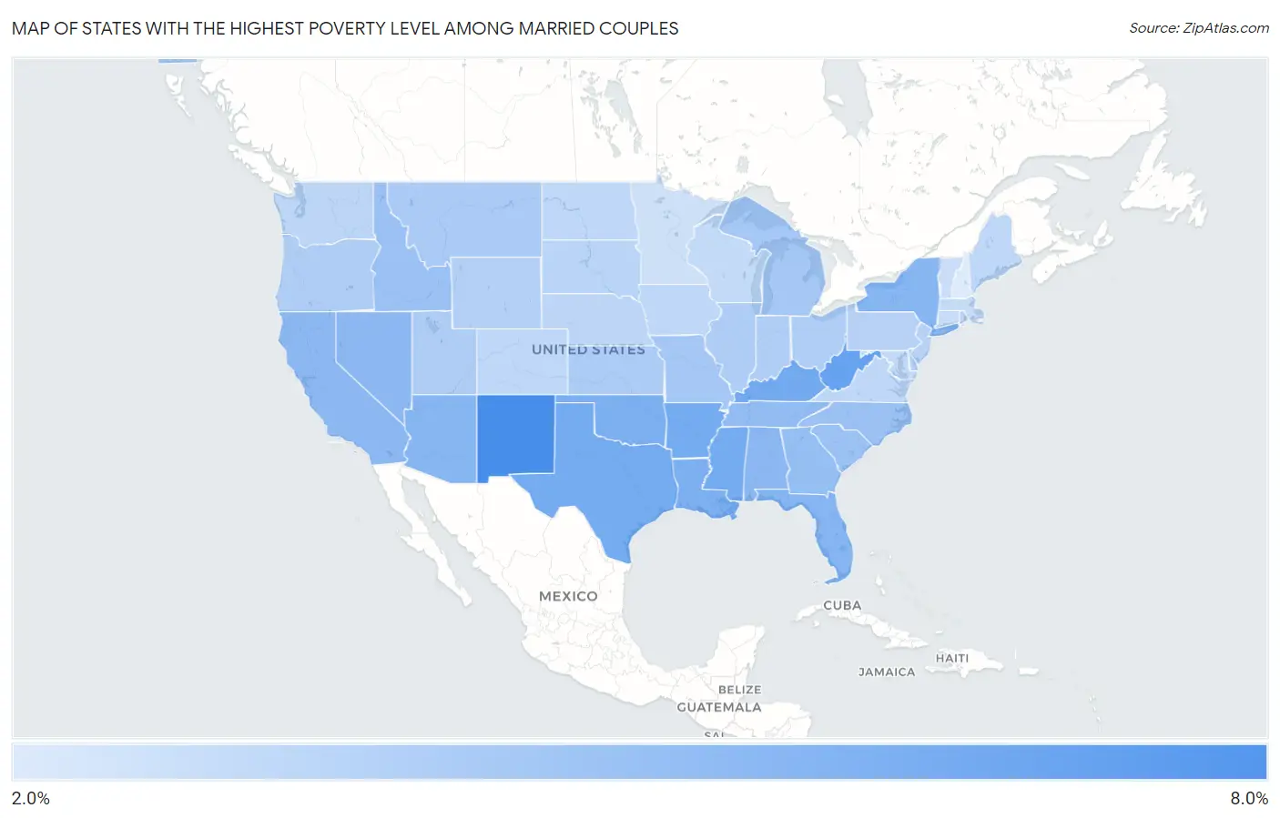 States with the Highest Poverty Level Among Married Couples in the United States Map