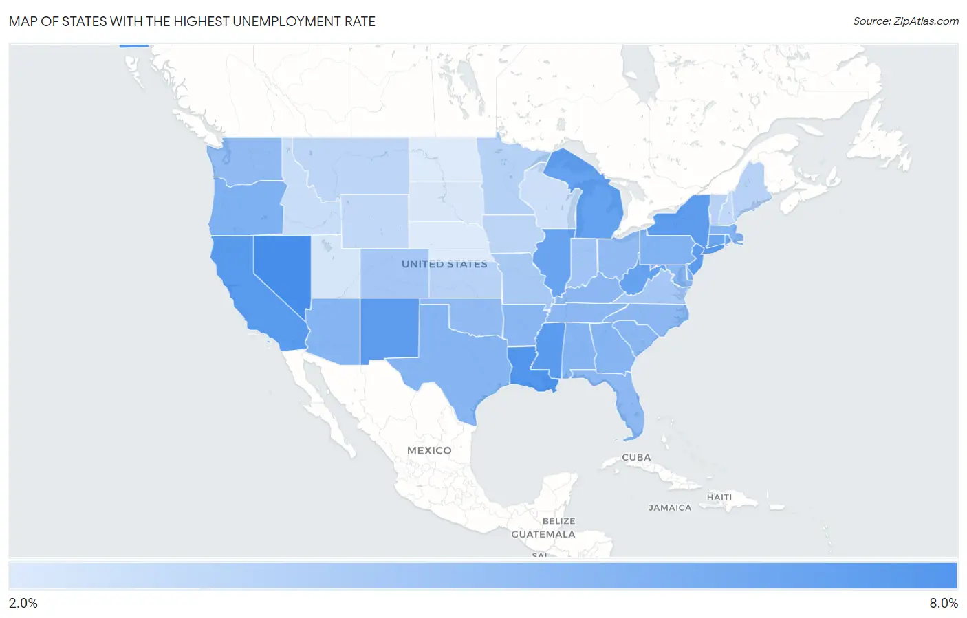 States with the Highest Unemployment Rate in the United States Map