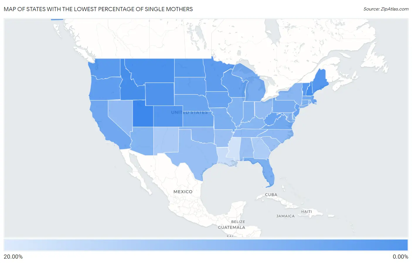 States with the Lowest Percentage of Single Mothers in the United States Map