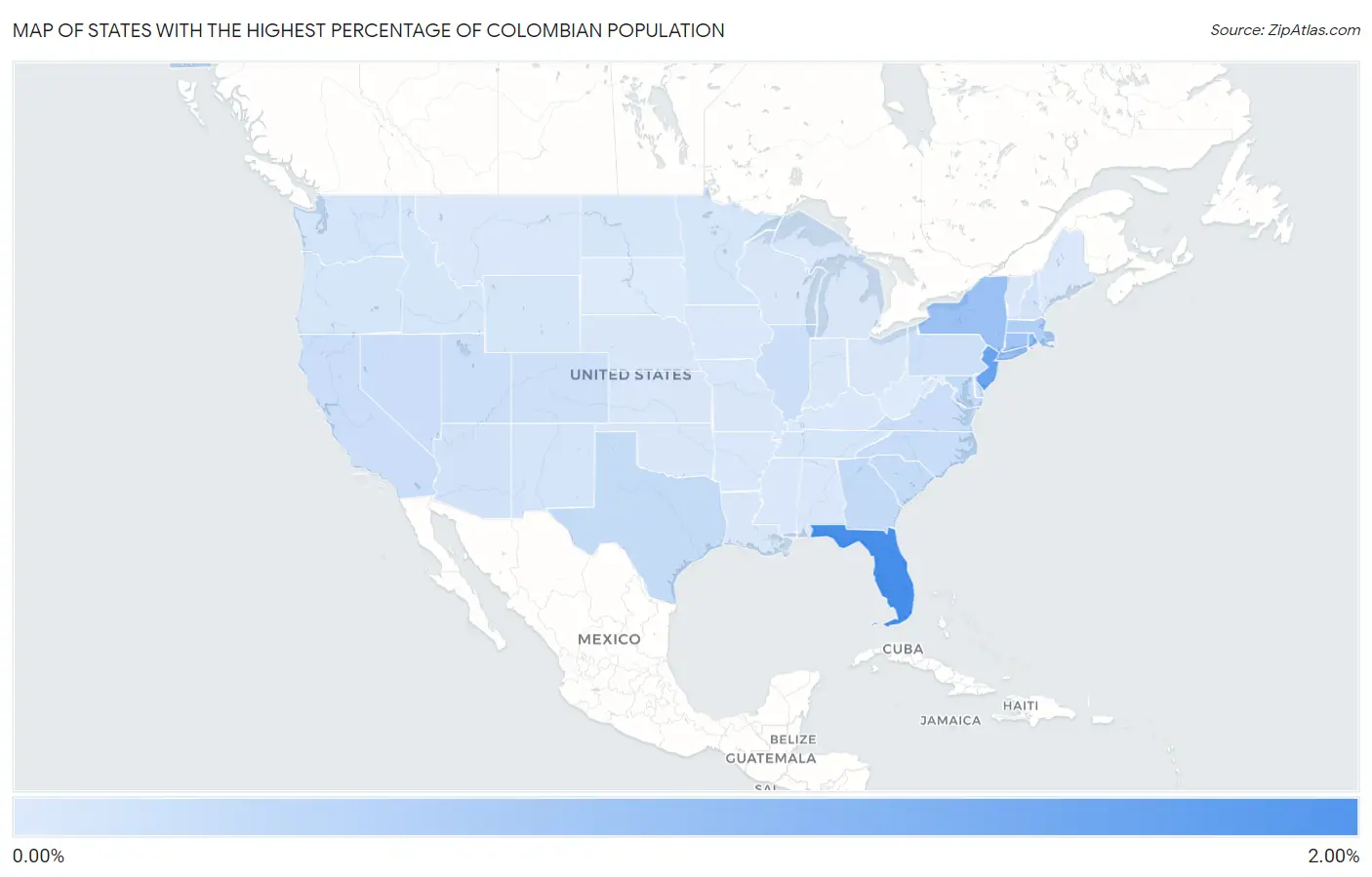 States with the Highest Percentage of Colombian Population in the United States Map