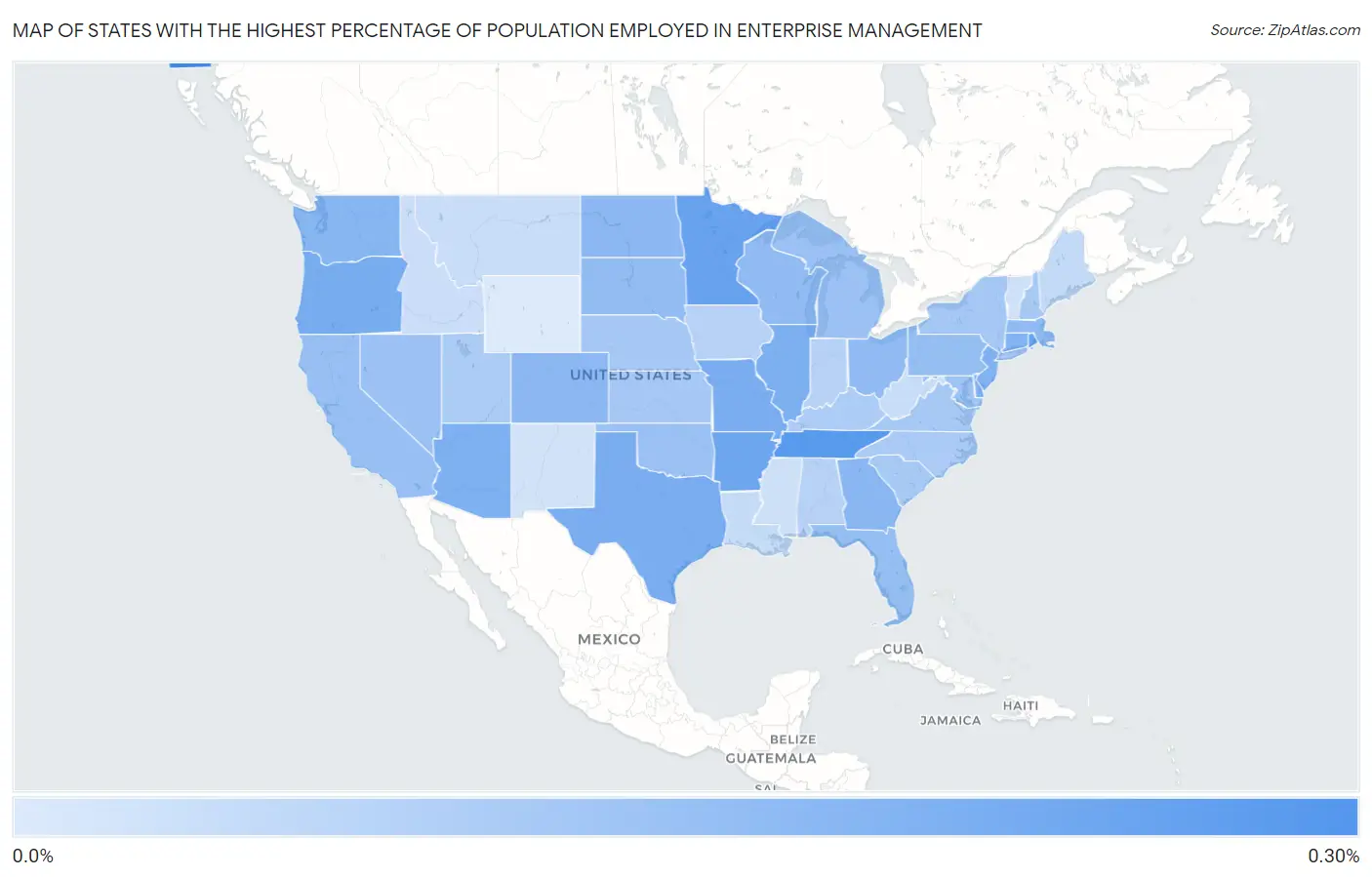States with the Highest Percentage of Population Employed in Enterprise Management in the United States Map
