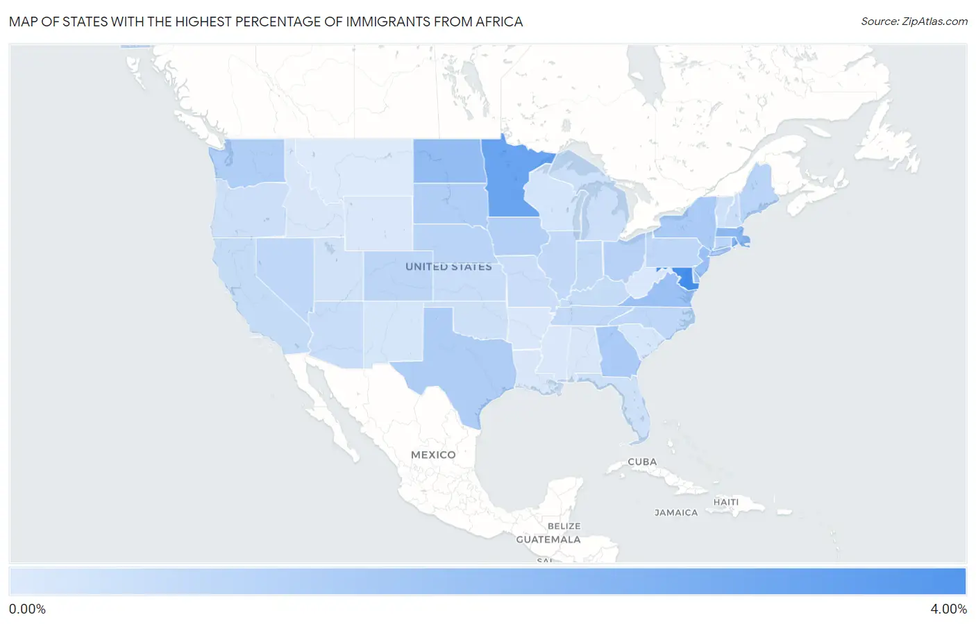 States with the Highest Percentage of Immigrants from Africa in the United States Map