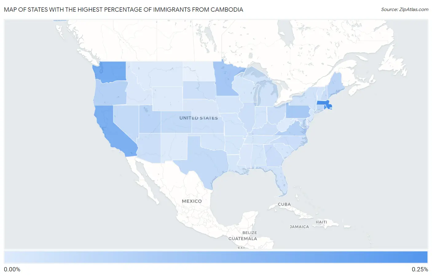 States with the Highest Percentage of Immigrants from Cambodia in the United States Map