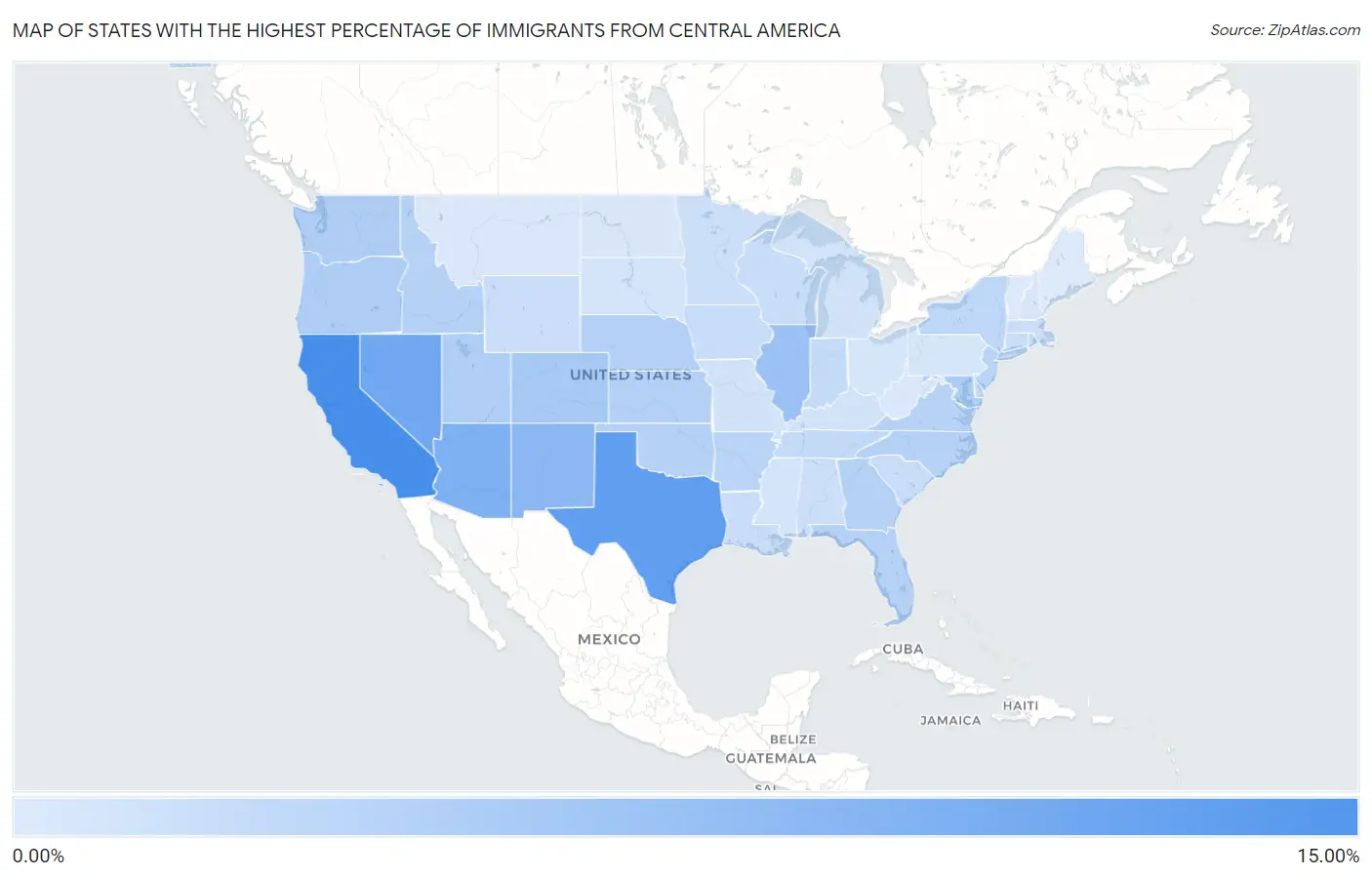 States with the Highest Percentage of Immigrants from Central America in the United States Map