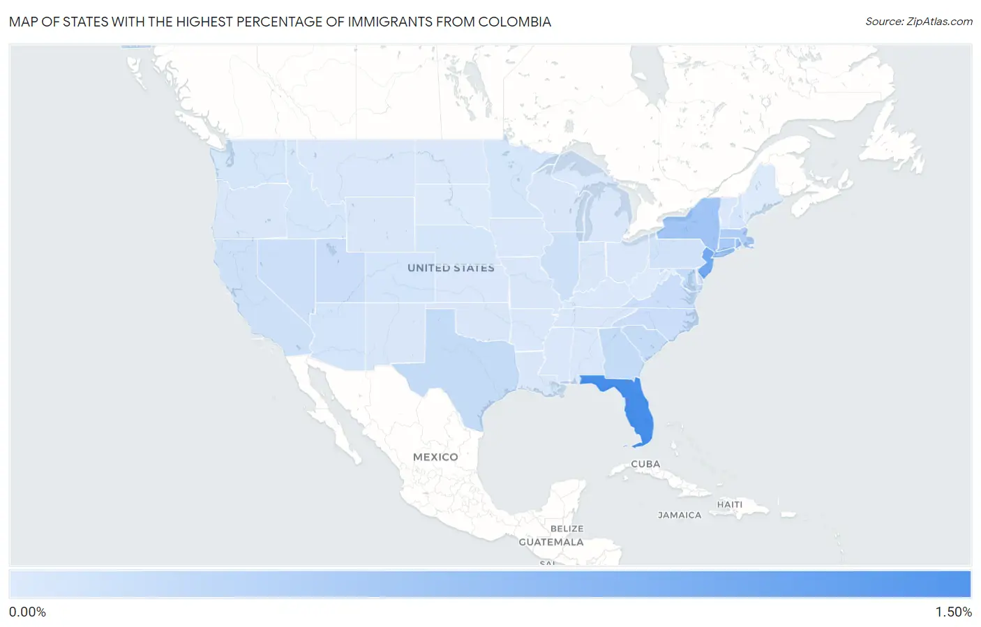 States with the Highest Percentage of Immigrants from Colombia in the United States Map
